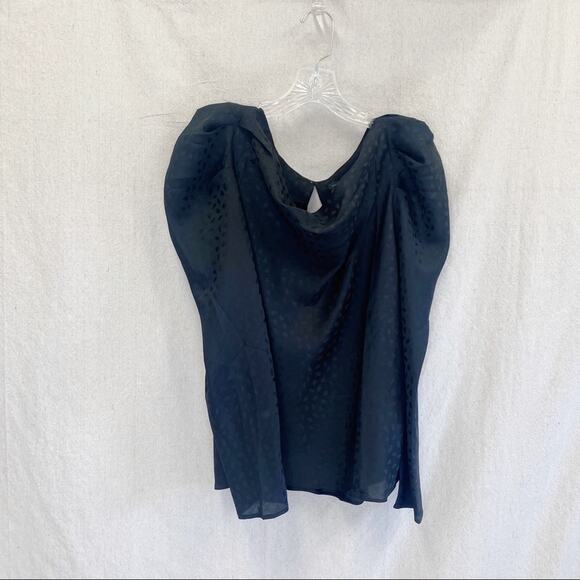 ANN TAYLOR Spotted Puff Shoulder Satin Cowl Neck Top In black Size Medium‎ NWT - Picture 7 of 12
